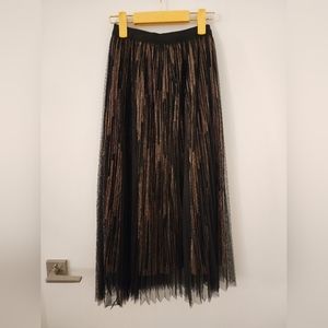 Korean Chiffon Black and Gold Midi Skirt